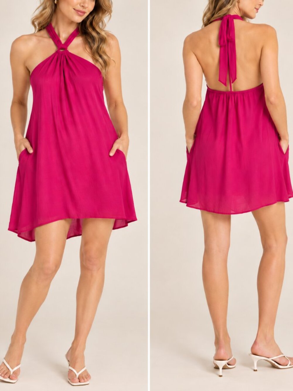 NWT A New Day Hot Pink Halter O ring Mini Dress With Pockets Large